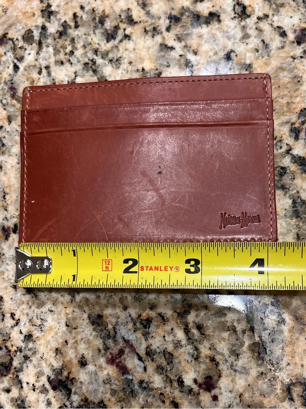 Neiman Marcus Brown Leather Money Clip Card ID Holder Slim Wallet EDC Travel LUX